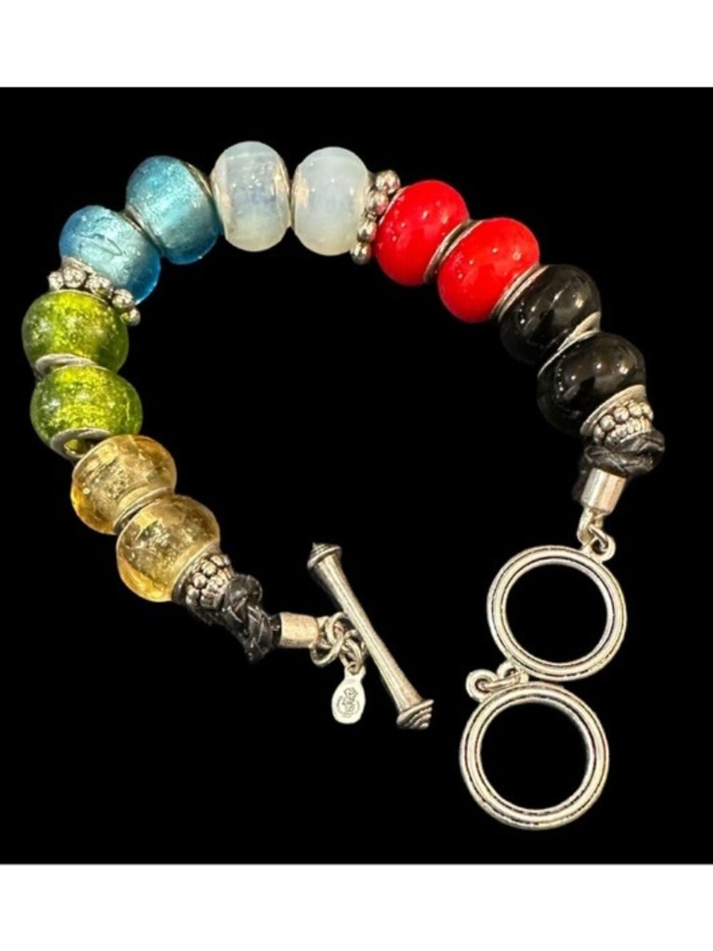 Premier Designs Colorful Beaded Bracelet With Silver Accents & Toggle Clasp
